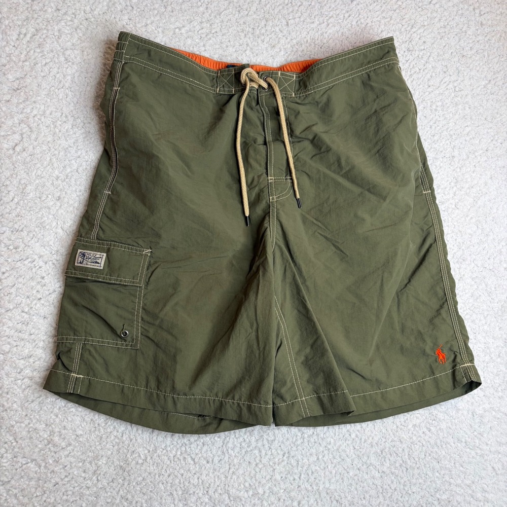 Polo Ralph Lauren Men Olive Green Paratrooper Swim Trunks Cargo Shorts Large Y2K